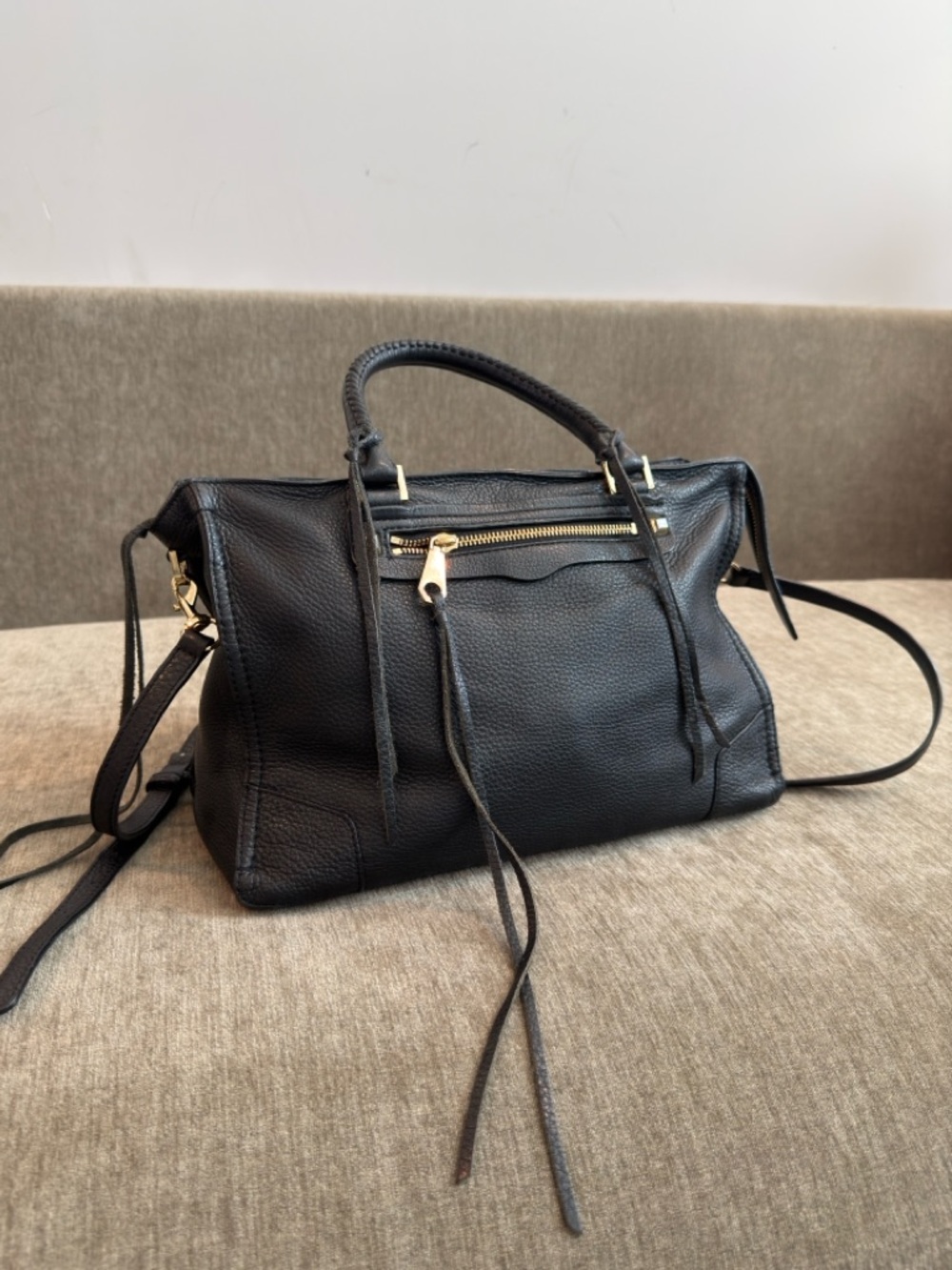 Rebecca Minkoff Regan Black Pebbled Leather Satchel Crossbody Bag